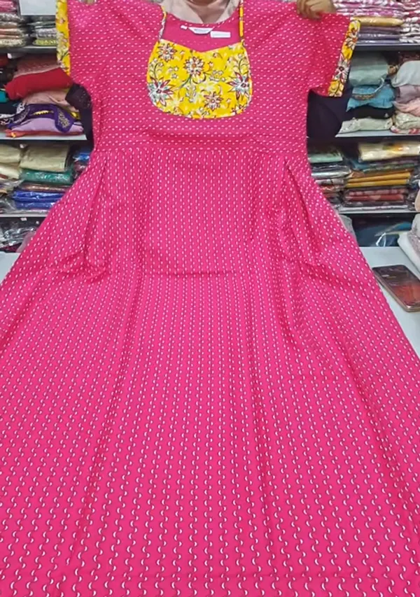 Premium Cotton Frock Style Nighty with Adjustable Rope & Side Pocket | NT3536